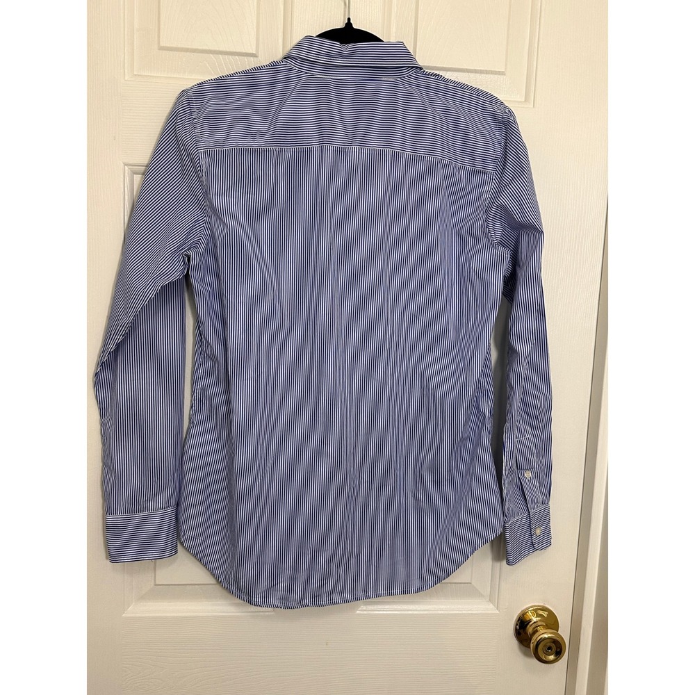 Lauren Ralph Lauren Blue White Striped Lace Applique Button Down Shirt Small - Picture 2 of 4